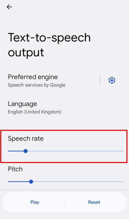 Adjust the Speech Rate slider to speed the speech up or slow it down